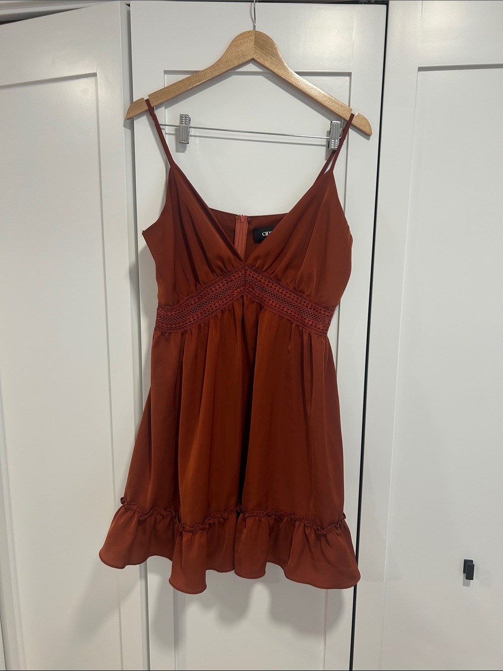Rust Satin Spaghetti Strap Dress - CIDER